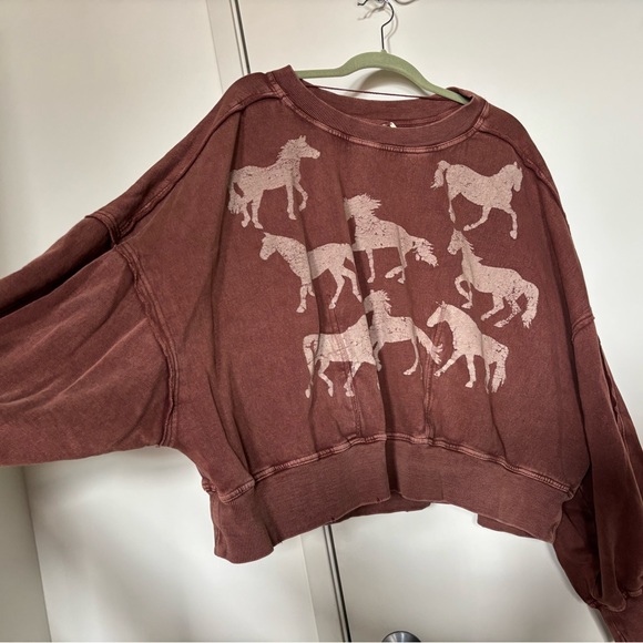 Free People Brown Horse Print Women Sweater - Picture 2 of 5